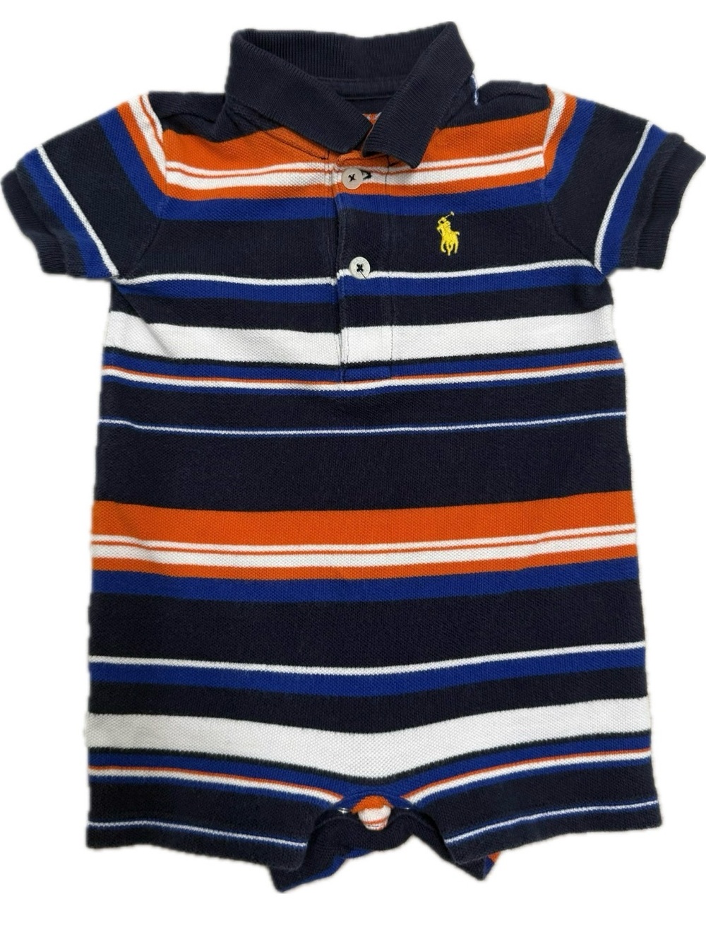 Polo by Ralph Lauren Navy, Orange & White Striped Polo Romper